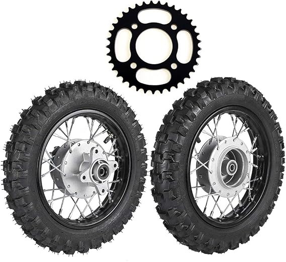 MOTOTPR 2.5-10 10 Inch Front Rear Wheel Rim Tire 12mm Bearing with Sprocket for CRF50 XR50 50cc Dirt Bike ATV