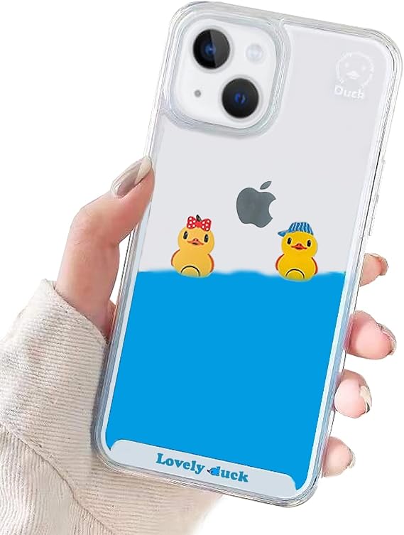 Liquid iPhone 11 Case Clear, Camera Lens Protector Hard Case Protective Bumper 3D Blue Flowing Bling Cover for Girls Women Men (Two Ducks, iPhone 11)