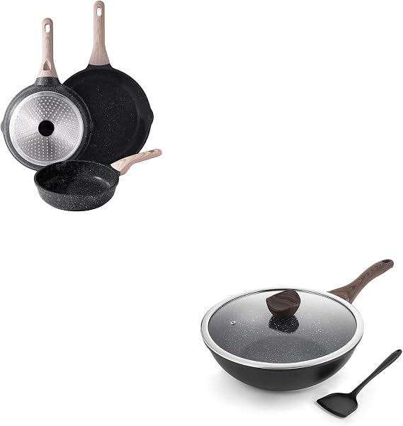 Kordisen Nonstick Wok with Lid, 12 Inch Woks & Stir-fry Pans, Granite Stone Coating for Cooking, Induction Cookware, Compatible with All Stovetops, PFOA Free
