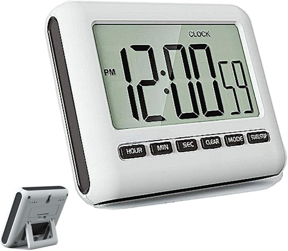 Magnetic Digital Clock for Kitchen - Timer with Alarm, 12/24 Hours, Big Screen, Loud Alarm & Strong Magnet - Count-Up & Count Down for Baking, Sports, Office, Study - Black