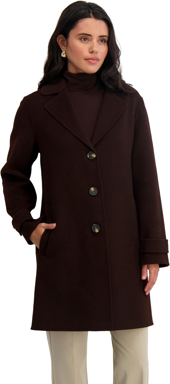 TAHARI Women's Tahari Women's Relax Fit Double-faced Soft Wool Topper Coat With Front Buttons. 36 Length