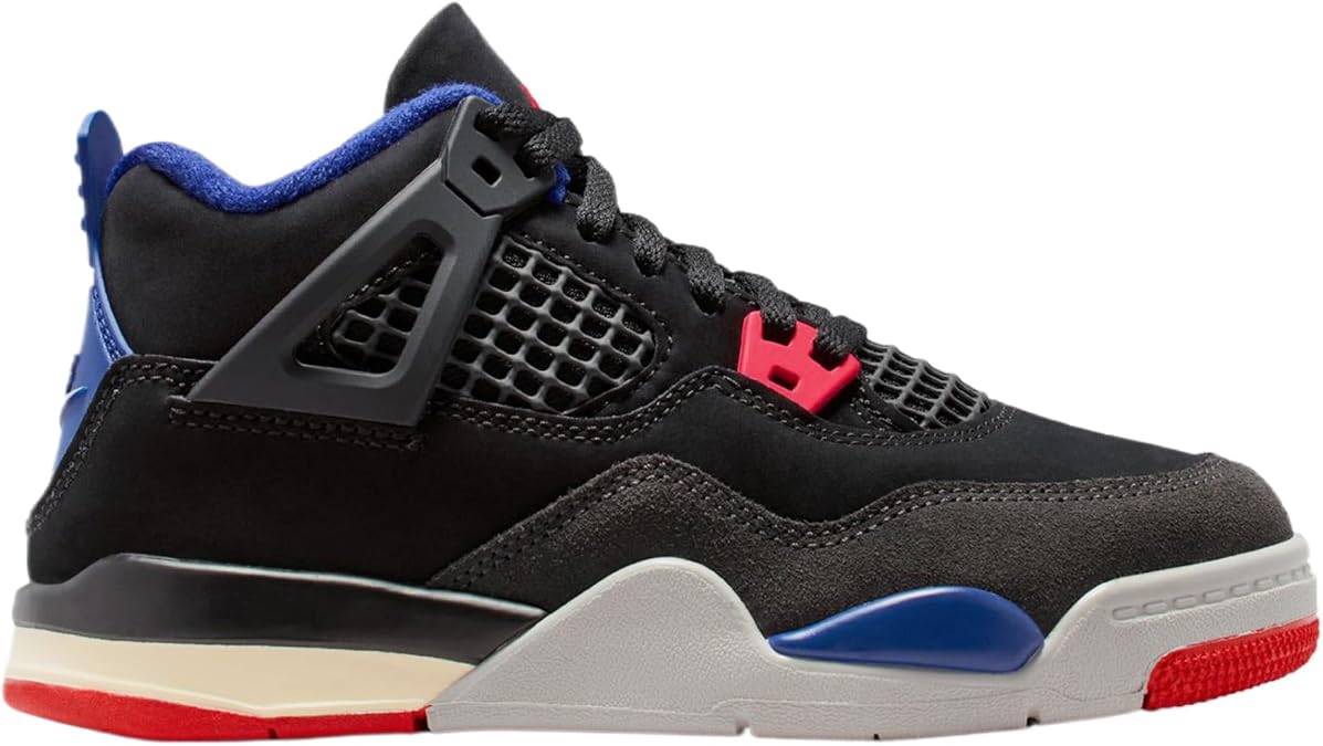 Jordan 4 Retro Little Kids' Shoes Black/Fire Red-Deep Royal Blue