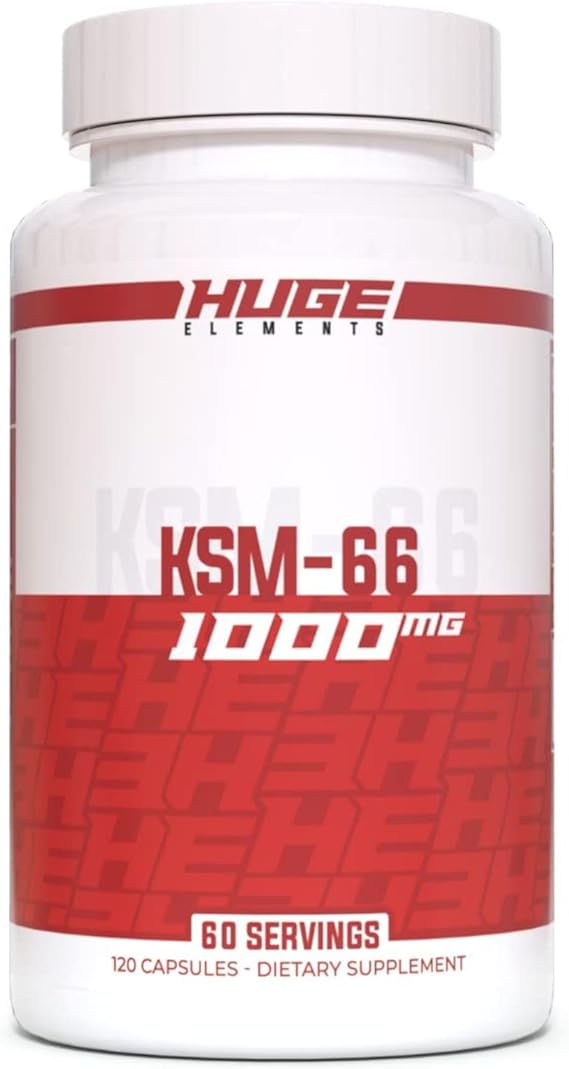 Huge Supplements KSM-66 Ashwaghanda, High Potency 5% Withanolides, 1000mg of Clinically Studied KSM66 (120 Capsules)