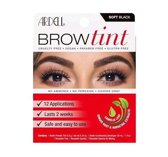 Ardell Professional Brow Tint with Compact Mirror - Cruelty Free, Vegan, Paraben & Gluten Free - Lasts Up to 2 Weeks (Soft Black)
