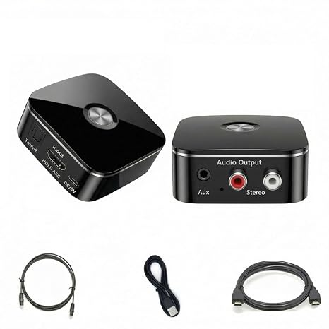 HDMI ARC Audio Extractor Converter,with Bluetooth 5.3 Audio Receiver Digital to Analog Audio Converter, SPDIF/HDMI ARC RCA Adapter with Button Control for Stereo L/R 3.5mm Jack for TV