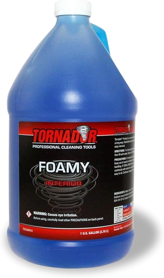 Tornador Foamy Auto Interior Foam Concentrate 1 Gallon | Heavy-Duty Foaming Cleaner | Emulsifies Oil and Water-Based Stains | For Upholstery, Carpet, Rubber, Vinyl | Use with Tornador Foam Gun