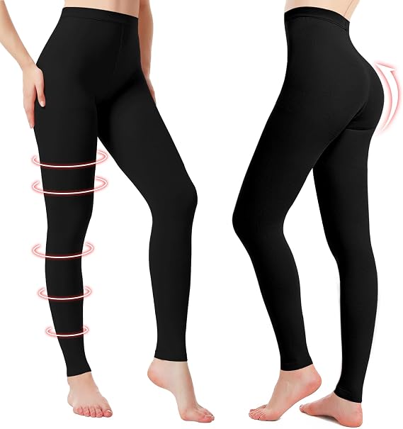 2 Pairs Medical Compression Pantyhose for Women, 20-30mmHg Graduated Support Tight Pants, Opaque Footless