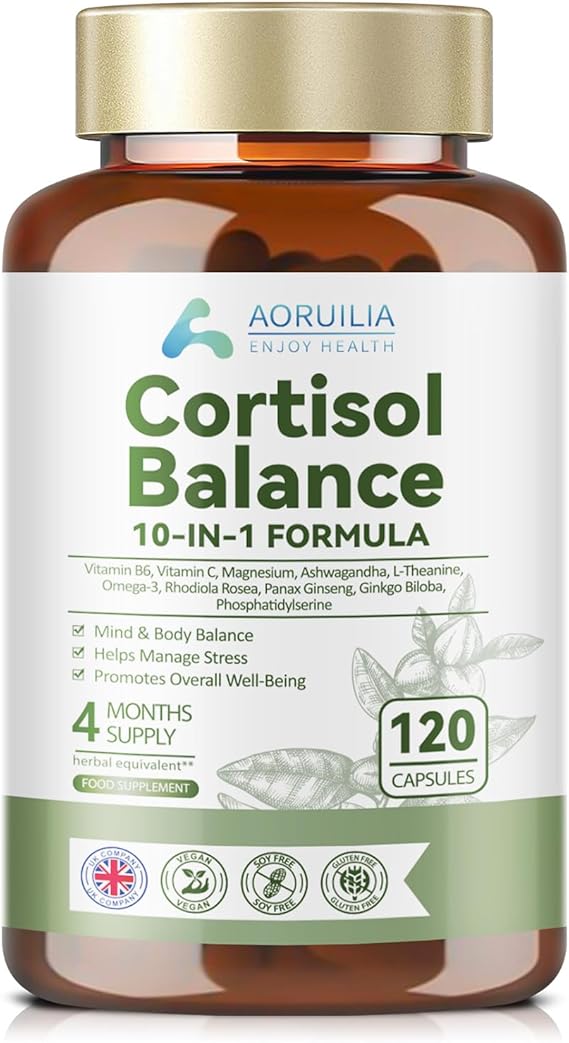 Cortisol Reducing Supplements, 10 in 1 Cortisol Detox & Blocker with 4000mg High Strength Ashwagandha, Magnesium Blend, L-Theanine, Omega-3