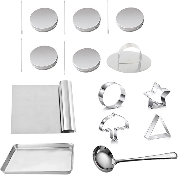 VAWcornic Biscuits Sugar Pie Korean Sugar Candy Making Tools Set DALGONA Kit (18pcs in 1set), Mold, Press Stainless Steel