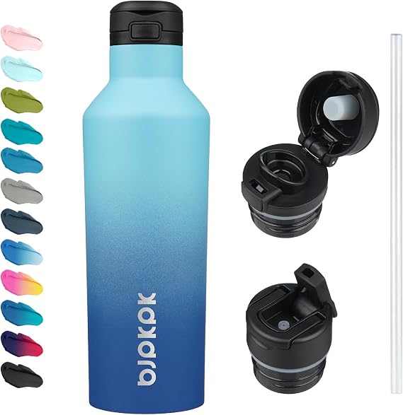 BJPKPK 25oz Insulated Thermal Water Bottle, Straw & Handle, Stainless Steel