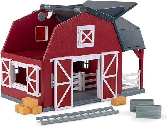 Terra by Battat 20 Pieces Wooden Animal Barn Toy Set Farm Animals & Play Fence Pretend Play for Toddlers & 3+ Years Educational Toys Farmhouse Playset | Wooden farm toy set with 1 barn, 10 fences, ladder, 4 hay bales, 2 troughs, pulley tray and removable loft, 3+ Years