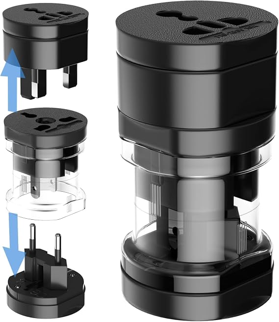 EFISH 3-in-1 Travel Power Converters,International Plug Adapter,Worldwide Universal Power Adapter, All in One Travel Plug Adapter,Perfect for European US, EU, UK, AU 160 Countries,Black