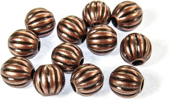PotomacBeads Athenacast Metal Beads Round Corrugated Melon 6mm - Premium Antique Copper Plated | Pack of 50