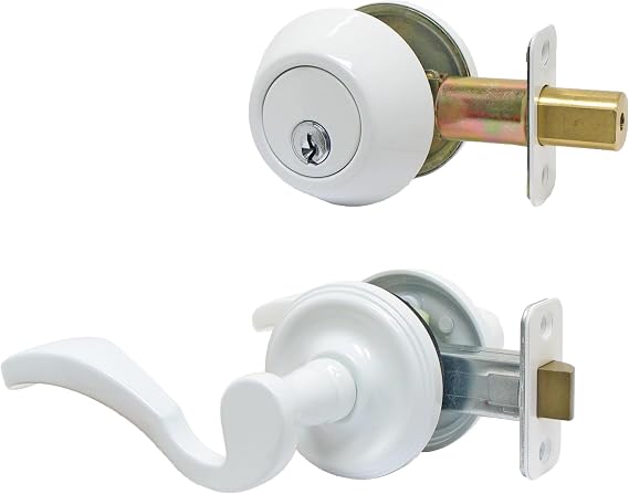 FPL Bordeaux Passage Left Hand Lever Set and Atlantis Deadbolt - White Powder Coat (WPC)