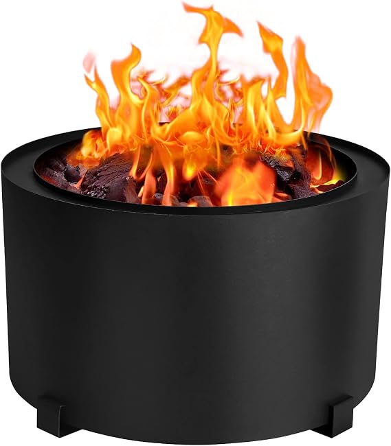 Smokeless Fire Pits Large 23.6 Inch Wood Burning Fire Pit Carbon Steel Stove Bonfire Fire Pit Portable Outdoor Fire Bowl for Picnic Camping Backyard Black