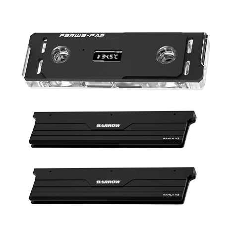 RAM Water Block with TFT Display, Two Channel and Four Channel Memory Water Cooling Block, Water Cooler Kit with Memory Heatsink for DDR5-RAM Module (Black,Include 2 Memory Heatsink)