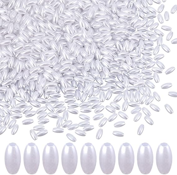 1400Pcs Imitation Pearl Beads Bulk Oval Pearl Loose Beads Oat Rice Shape Pearls Spacer Bead Small Craft Pearls Bead White for DIY Bracelet Necklace Earring Jewelry Making Hole: 1.6mm