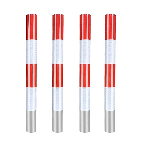 Safety Bollard Rustproof Waterproof Driveway Traffic Security Bollards with Reflective Strips, Parking Bollard for Parking, Traffic-Sensitive Area(4pcs)