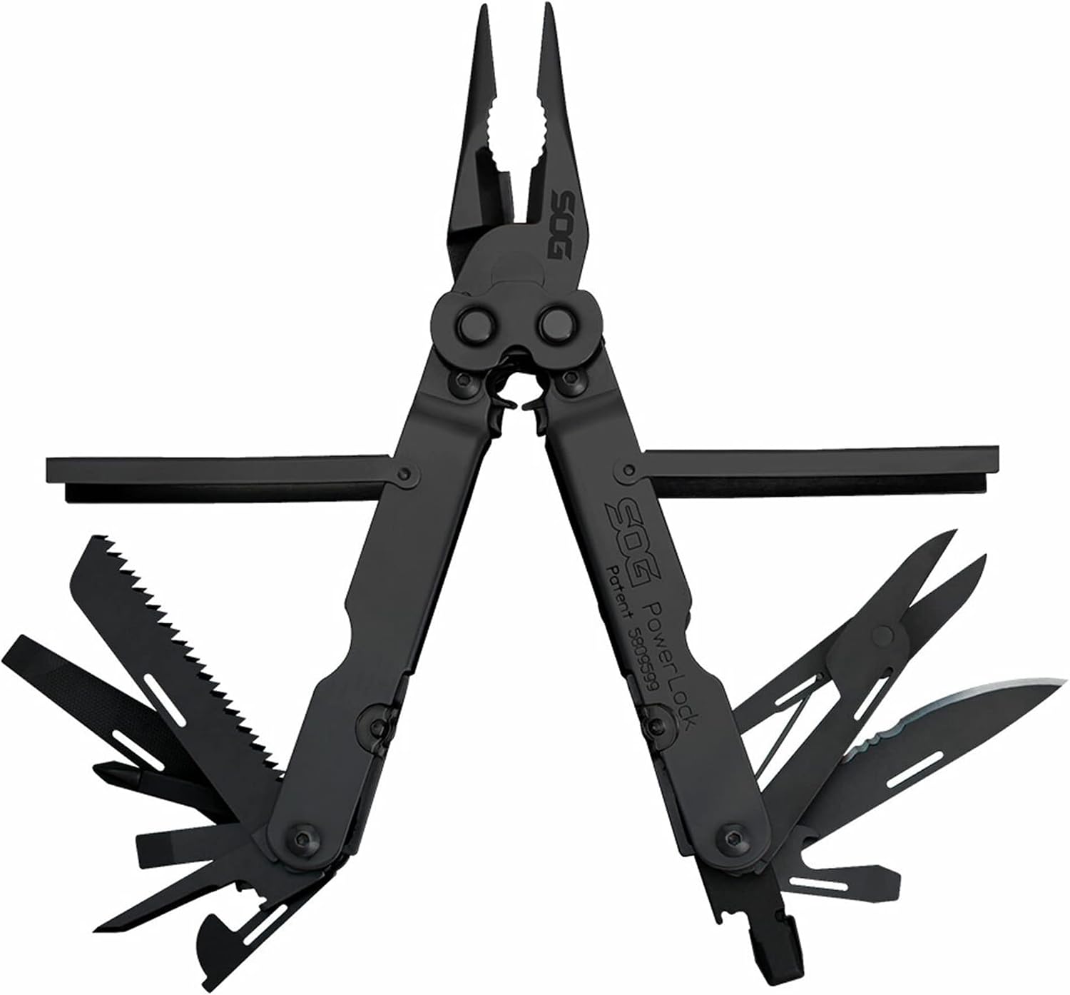 SOG PowerLock Oxide Stainless Steel Folding Knife 18 Multi Tool Pliers with Screwdrivers, Crimper, Can Opener, Gripper, and Cutter, Black