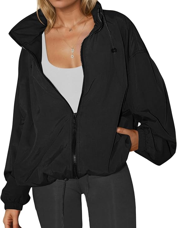 Yousify Womens Waterproof Rain Jackets Lightweight Zip Up Raincoat Outdoor Hiking Hooded Windbreaker with Pocket