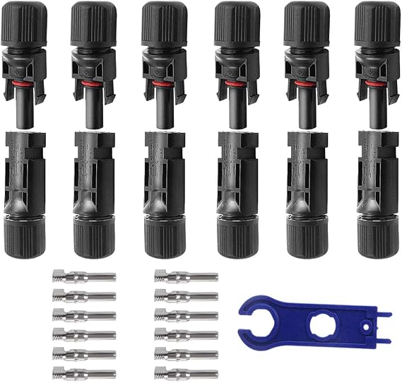 Solar Panel Cable Connector MC4 Connector Male/Female Solar Panel Connection Cable IP67 Waterproof High Load High Heat Resistance MC-4 Solar Power Connector with Installation Wrench 6 Sets