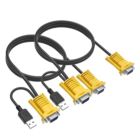 VGA KVM Cable 5ft, USB VGA 2in1 KVM Cable for VGA KVM Switch (2pack, 1.5m)
