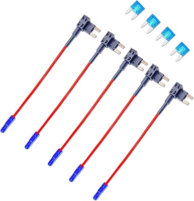 Pack-5 Car Fuse Adapter, 12V Add-a-Circuit, Copper Mini Automotive Fuse Connector for Most Cars, Trucks, Boats Black