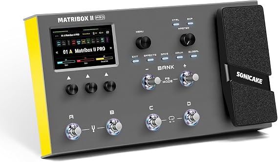 SONICAKE Multi-Effects Guitar Pedal Guitar Bass Amp Modeling IR Cabinets Simulation with Expression Pedal FX Loop MIDI Stereo OTG USB Audio Interface 4.3" Color Touchscreen Matribox II Pro QME-200