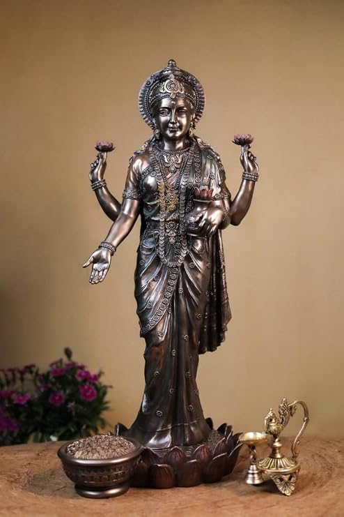 Lakshmi Statue Bonded Bronze Hindu Goddess Brown Color 26Inch Big Size Pack of 1
