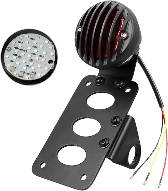 KATUR Black Motorcycle Side Mount Tail Light Brake License Plate Bracket Taillight Compatible with Suzuki Yamaha Honda Bobber Chopper