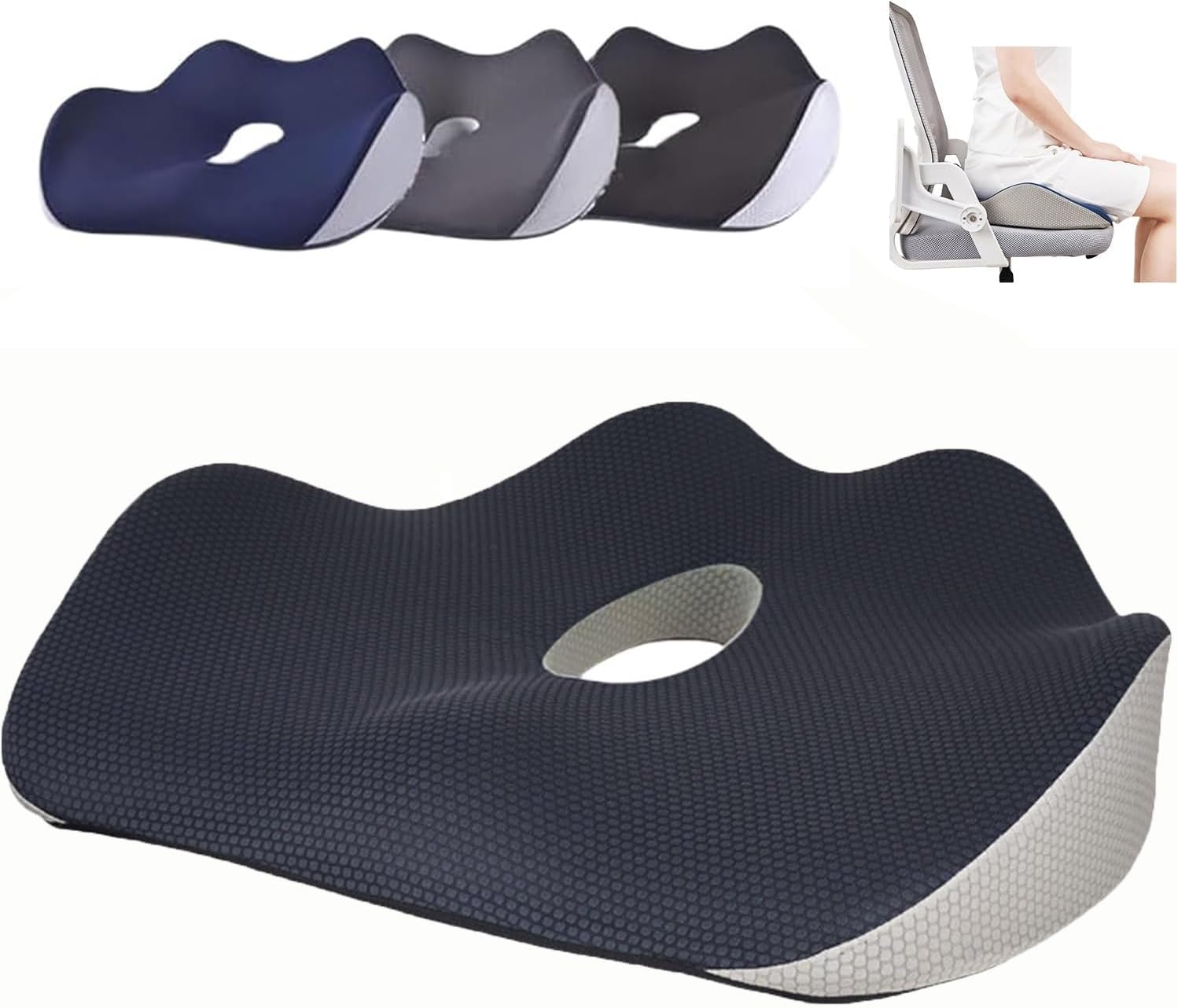 Air Shaper Seat Cushion, Airshaper Seat Cushion, Air Shaper Car Seat, Ergonomic Memory Foam Seats Cushions for Car Chair, 2025 New Butt Cushions for Long Sitting Gray