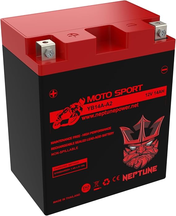 Brand YB14A-A2 12V 14 Ah Maintenance-Free Sealed AGM Powersports Battery Replacement for UPLUS EB14A-4-PW Snowmobile UTV Motorcycle Compatible with Yamaha Honda Suzuki Kawasaki
