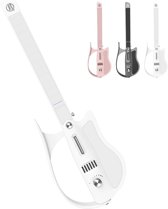 Smart Guitar, No Strings Attached, App Control, Foldable Electric Guitar, Headphone Jack, for Beginners (White)