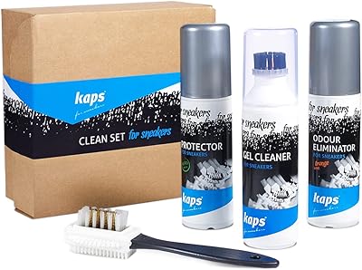 Kaps 4 Sneakers Shoe Care Cleaning Kit - Sneakers Gel Cleaner, Water Repellent Protector Spray, Odour Eliminator 100 ml, Nubuck and Suede Brush Suitable for Trainer, Suede, Leather, and Nubuck Shoes