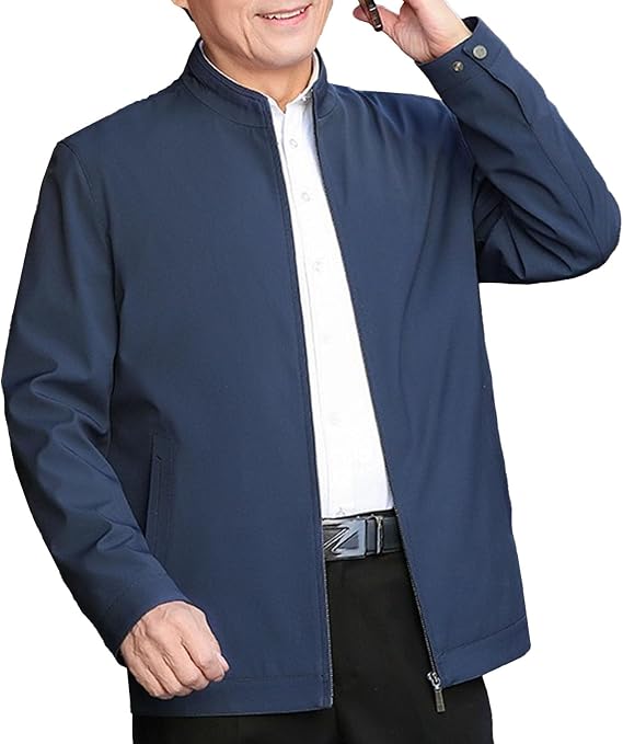 DGHM-JLMY Men's Full Zip Lightweight Outwear Jackets Business Casual Coat Stand Collar Outdoor Jacket With Pockets