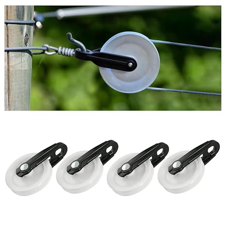 4-Pack Nylon Clothesline Pulley Kit - 2 Inch Diameter Heavy Duty Rope Nylon Pulley for Outdoor Clothes Lines, Wire Rope Puller with Rust-Proof Design