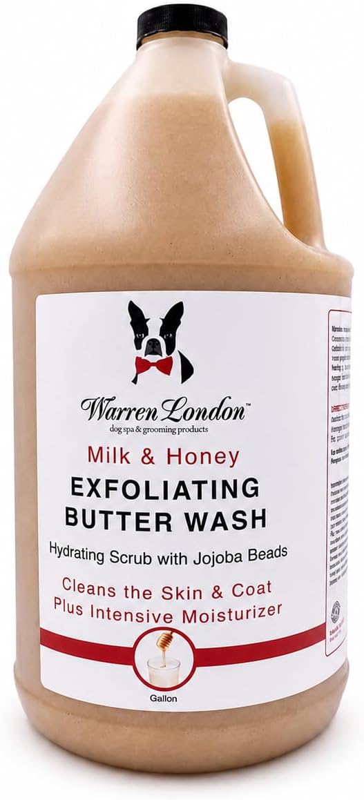 Warren London Exfoliating Butter Wash Milk & Honey Dog Shampoo, 1-Gallon Pro Size | Cleans, Exfoliates & Deep-Conditions | Jojoba Beads Remove Dandruff & Itch | Dilutable, Non-Oily Shine | USA Made