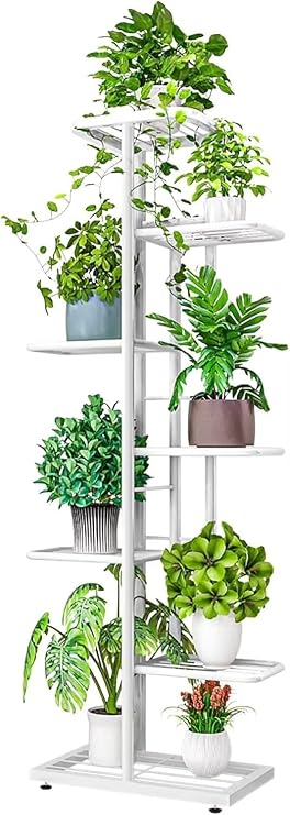 Metal Tall Plant Stand 7 Tier 8 Shelf Rack, Multiple Flower Pot Holder Shelves Rack, Planter Shelf Display Rack Storage Organizer for Balcony Garden Indoor Outdoor Corner(White)