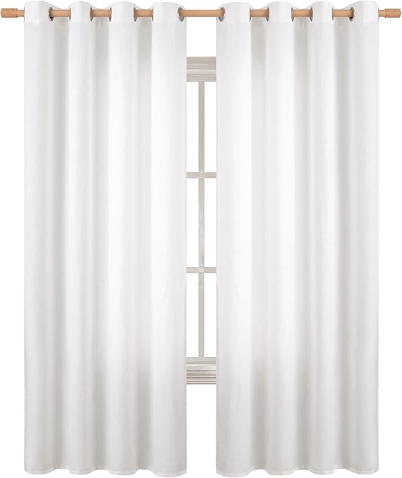 BGment Linen Curtains for Living Room, 52 x 90 Inch, Pure White 2 Panels | Burlap Texture,Farmhouse,Light Filtering Semi Sheer Privacy Long Drapes