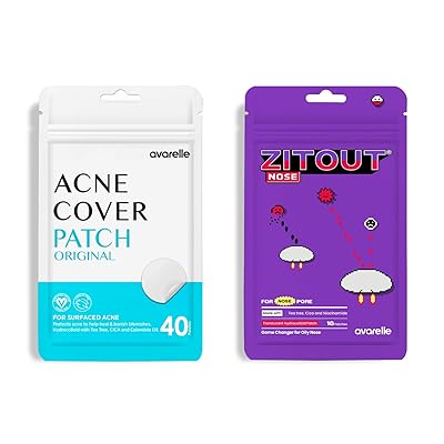 AVARELLE Full Coverage Combo Nose Ver. Pimple Patches | Hydrocolloid Acne Patches for Blemishes and Zit for Face, Vegan, Cruelty Free