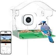 Smart Window Bird Feeder with 2K HD Camera, AI Bird Species Identification, 4 Strong Suction Cups, Clear Acrylic, Detachable Seed Tray, Indoor Bird Watching Camera, for Bird Lovers