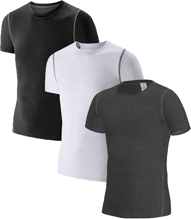LANBAOSI Kids Boy's Compression Shirts Child's Quick Dry Tee Tops | Short-Sleeve Undershirts, Breathable Polyester-Blend, Quick Dry Fabric, for Active Kids