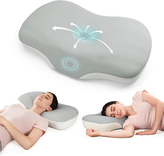 Ergonomic Memory Foam Cervical Pillow for Neck & Shoulder Support | Contour Design, Neck Pain Relief, Breathable Washable Cover, Odorless Orthopedic Pillows for Side Back Stomach Sleepers, Grey