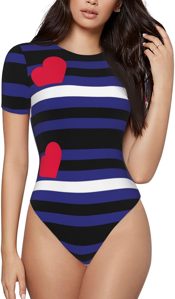 Womens Short-Sleeved Bodysuit Round Neck Onesie Bodycon Jumpsuit Slim Fit Top for Yoga Fitness