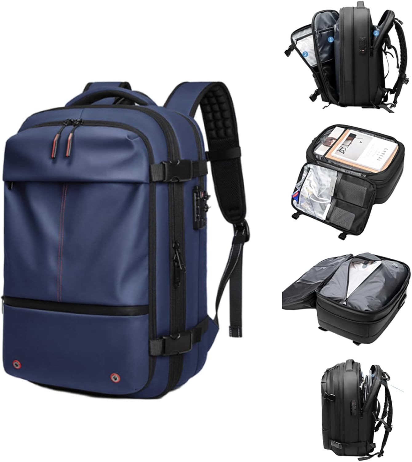Easyvacpack USA Carry On, Easy Vac Pack Backpack Carry On, Air Seal Travel Backpack, Air Seal Back pack for Traveling Blue