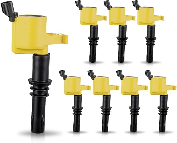 ENA Set of 8 Straight Boot Ignition Coil Pack Compatible with Ford Lincoln Expedition Explorer F-150 Super Duty Mustang Mountaineer 4.6l 5.4l Replacement for DG511 C1541 FD508 - Yellow
