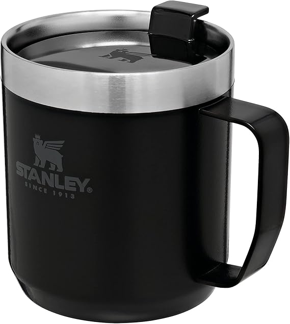 STANLEY 1913 Classic Camp Travel Mug 0.35L - Matte Black | Keeps 1.5 Hours Hot - 3 Hours Cold - Dishwasher Safe - Stainless Steel Coffee Cup - BPA-Free