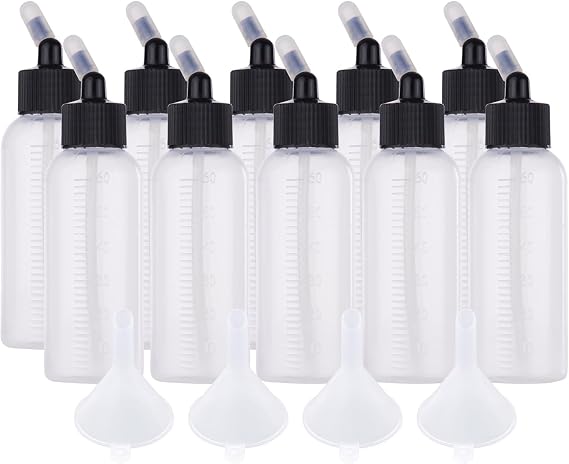HUIOP Airbrush Bottle,10pcs 65ml Airbrush Paint Bottle Jars Dual Action Siphon Feed Air Brush Airbrushing Accessories with 4pcs Funnel Scale Line Rubber Caps Compatible with Iwata Paasche