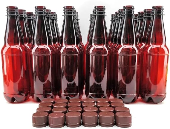 Amber PET Bottles 500mL w/Screw Caps (Pack of 24)
