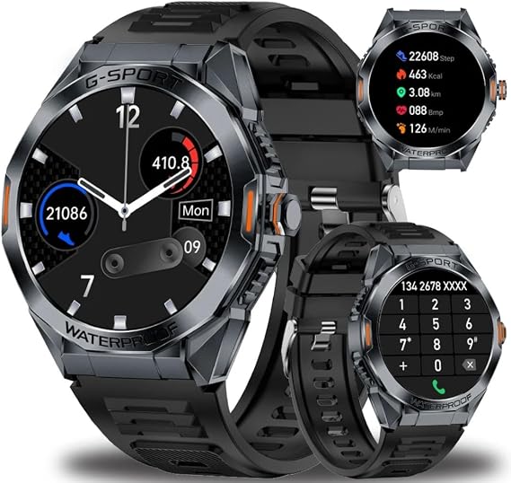 SENBONO H89 G-Sport Waterproof Smart Watch, 1.46" HD Touchscreen, Fitness Tracker with Heart Rate Monitor, Multi-Sport Modes, 350mAh Battery, Black